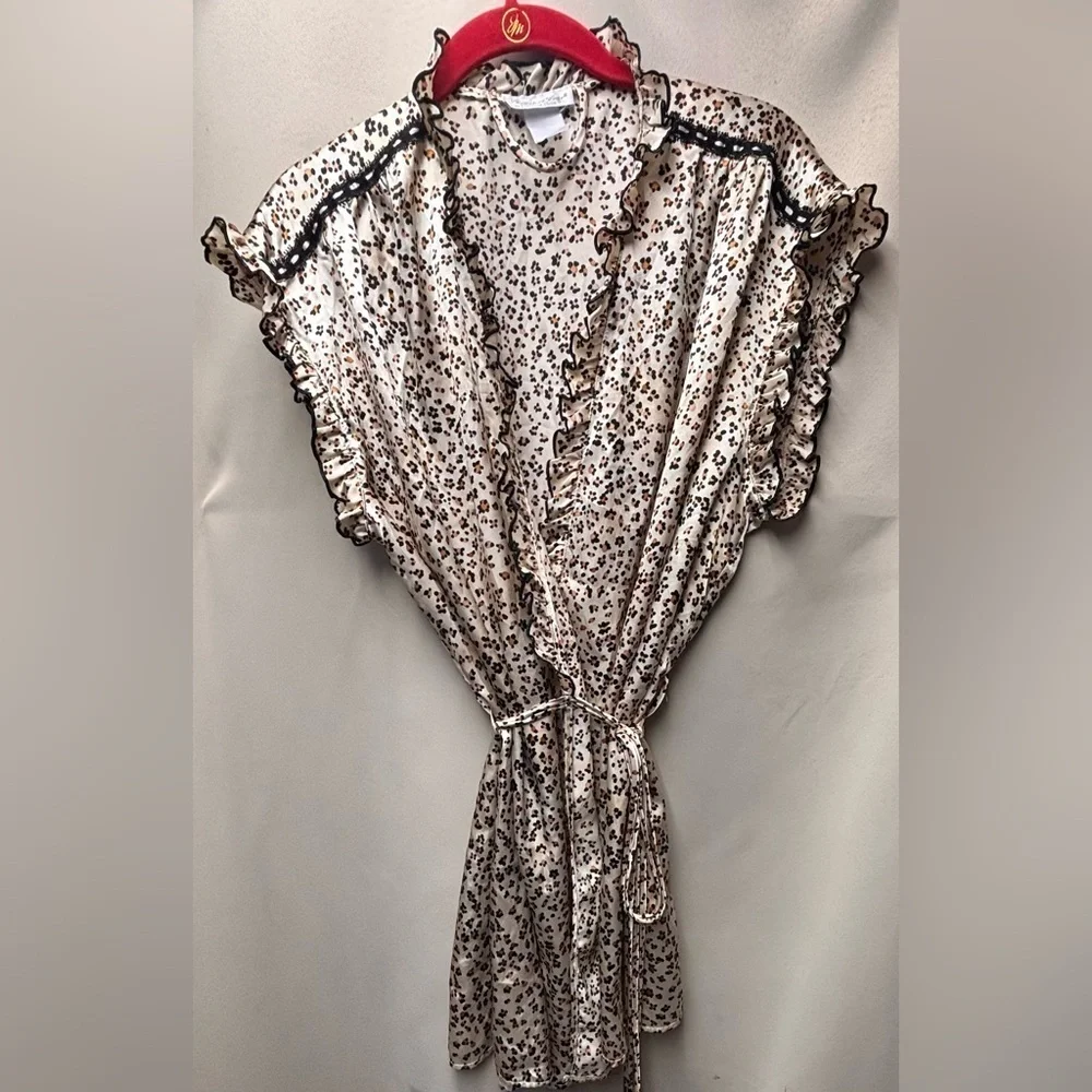 Cinema Exoile Vintage Leopard Print Ruffled Neckline Robe Size XL